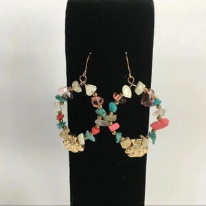 Mix Stone Rock Shell Pendant Hoop Earrings‎